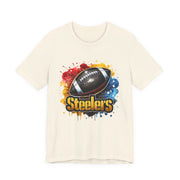 Steelers Football Splash Tee | Unisex Short Sleeve Shirt for Game Day, Sports Fan, Gift for Him, Tailgate Party, Sports Design