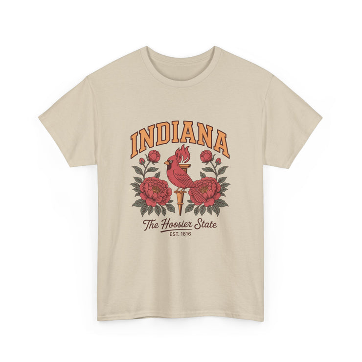 Indiana Floral T-Shirt, Unisex Heavy Cotton Tee for Hoosier State Lovers, Casual Wear, Gift for Indiana Residents, Summer Style