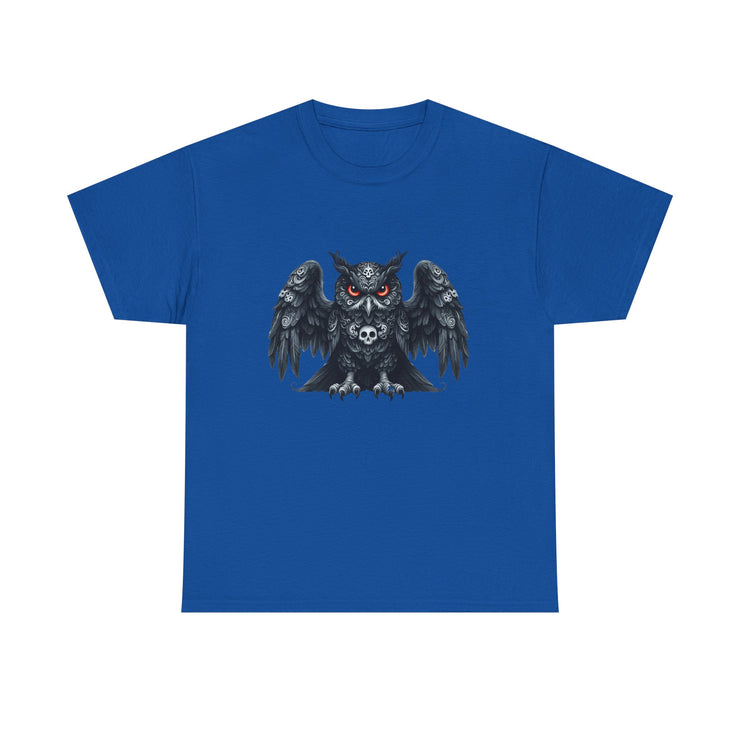 Owl Skull Graphic Tee, Unisex Heavy Cotton T-Shirt, Edgy Apparel for Halloween, Casual Wear, Gift for Gothic Style Lovers