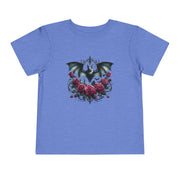 Toddler Halloween Bat Tee, Cute Toddler T-Shirt, Kids Halloween Apparel, Spooky Party Outfit, Bat and Roses Design