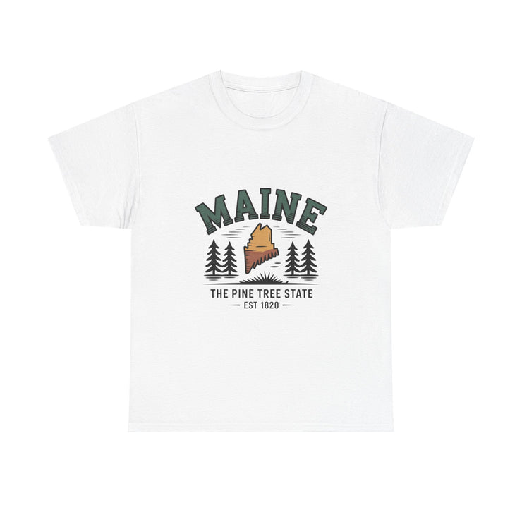 Maine Adventure Tee, Unisex Heavy Cotton T-Shirt, Casual Wear, Nature Lover Gift, Vacation Souvenir, Summer Outfit, USA States Design