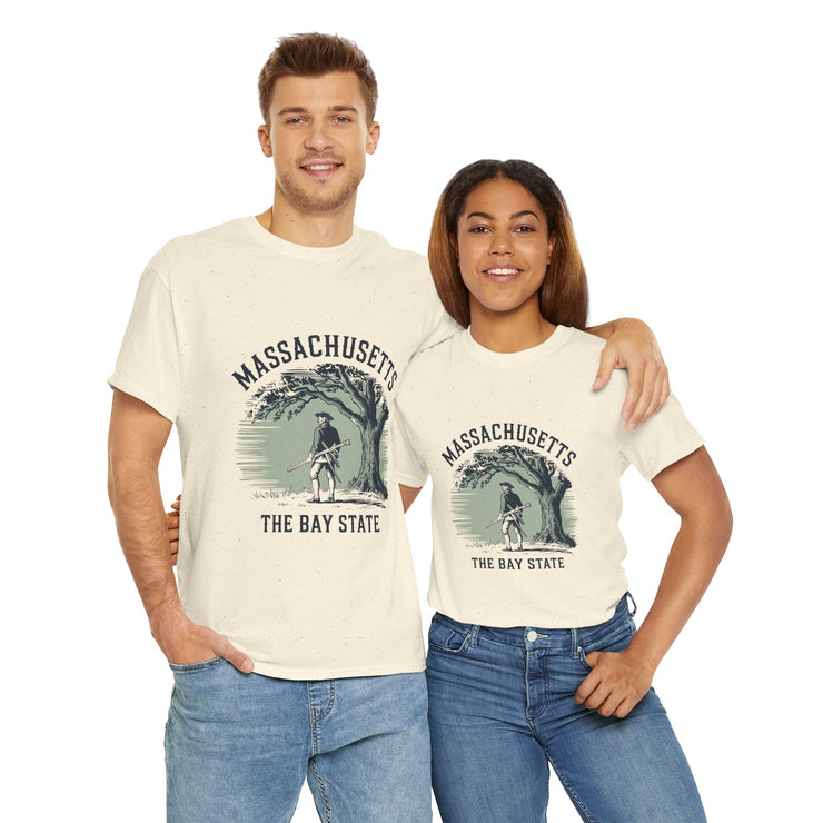 Massachusetts Vintage Unisex Heavy Cotton Tee, Rustic State T-Shirt, Travel Souvenir, Casual Wear, Gift for Locals and Tourists
