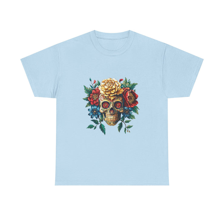 Floral Skull Tee - Unisex Heavy Cotton | Boho Style Shirt, Festival Wear, Gothic Aesthetic, Unique Gift, Casual Everyday Top