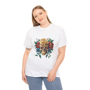 Floral Skull Tee - Unisex Heavy Cotton | Boho Style Shirt, Festival Wear, Gothic Aesthetic, Unique Gift, Casual Everyday Top