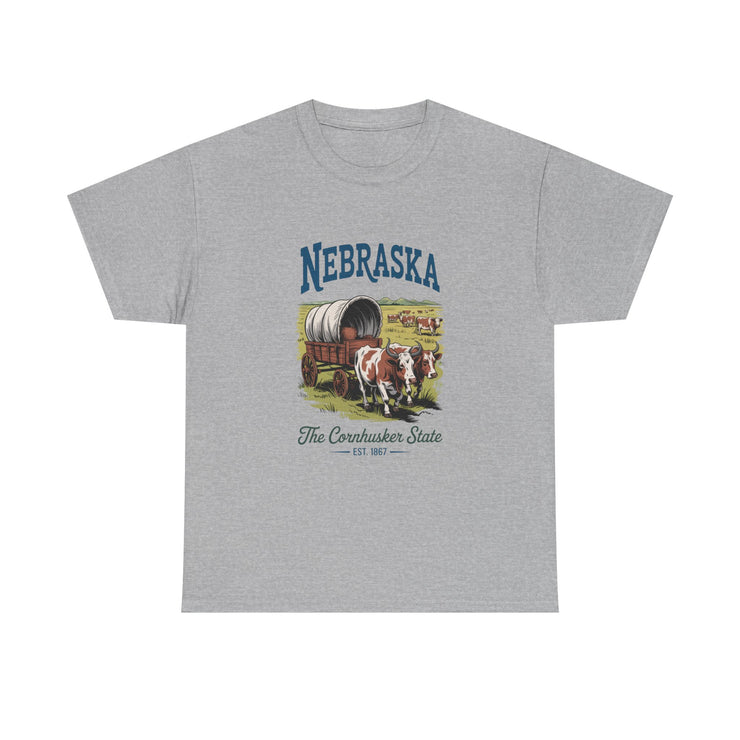 Nebraska Heritage Unisex Heavy Cotton Tee, Vintage State Shirt, Nebraska Flag Apparel, Midwest Pride T-Shirt, Cowpoke Style Tee, USA States Design