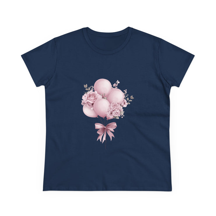 Women's Floral Balloon Tee, Cute Graphic Tee, Birthday Gift, Casual Cotton Shirt, Everyday Wear, Floral Design