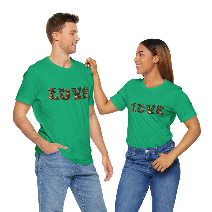 Love Typography Unisex Tee, Casual Love Shirt, Gift for Her, Heartfelt Tee, Valentine's Day Gift, Halloween Design