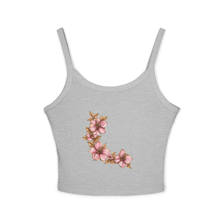 Floral Initials Women's Tank Top, Summer Top, Floral Tank, Personalized Spaghetti Strap, Gift for Her, Casual Wear, Everyday Style