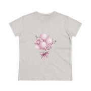 Women's Floral Balloon Tee, Cute Graphic Tee, Birthday Gift, Casual Cotton Shirt, Everyday Wear, Floral Design