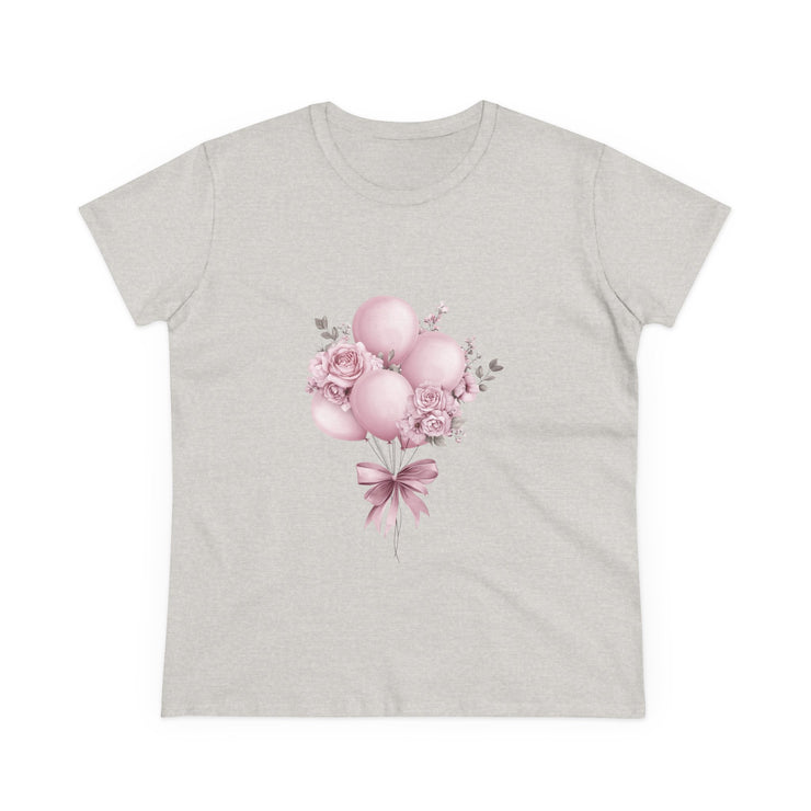 Women's Floral Balloon Tee, Cute Graphic Tee, Birthday Gift, Casual Cotton Shirt, Everyday Wear, Floral Design