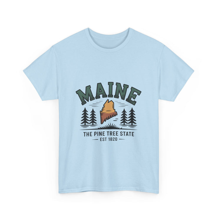 Maine Adventure Tee, Unisex Heavy Cotton T-Shirt, Casual Wear, Nature Lover Gift, Vacation Souvenir, Summer Outfit, USA States Design