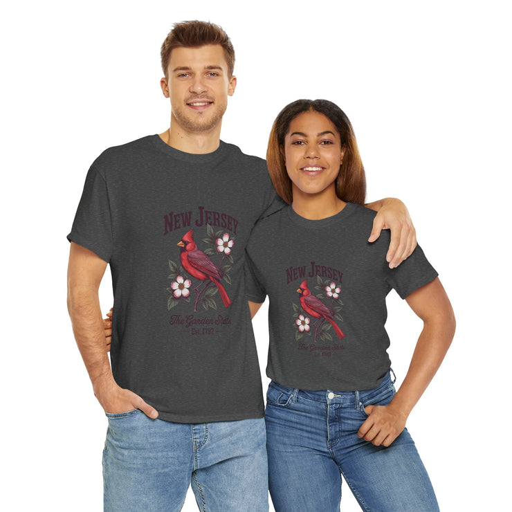 New Jersey Cardinal Tee, Vintage Style T-Shirt, Unisex Cotton Tee, Garden State Gift, Bird Lover Apparel, Casual Wear, USA States Design