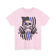 Unisex Skull American Flag Tee, Gym Shirt, Fitness Apparel, Workout Gift, Casual Wear, Patriotic Activewear