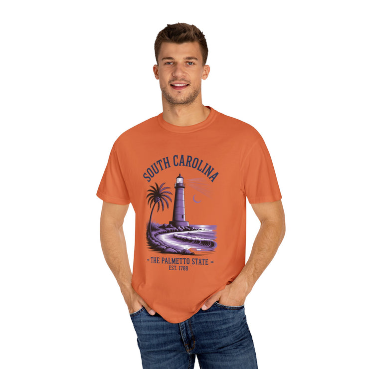 South Carolina Lighthouse T-Shirt, Unisex Garment-Dyed Tee, Coastal Vibes Shirt, Summer Travel Apparel, USA States Design