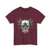 Skull & Greenery Unisex Heavy Cotton Tee - Edgy Graphic Shirt for Casual Wear, Festival Clothing, Gift for Him/Her, Summer Vibes.