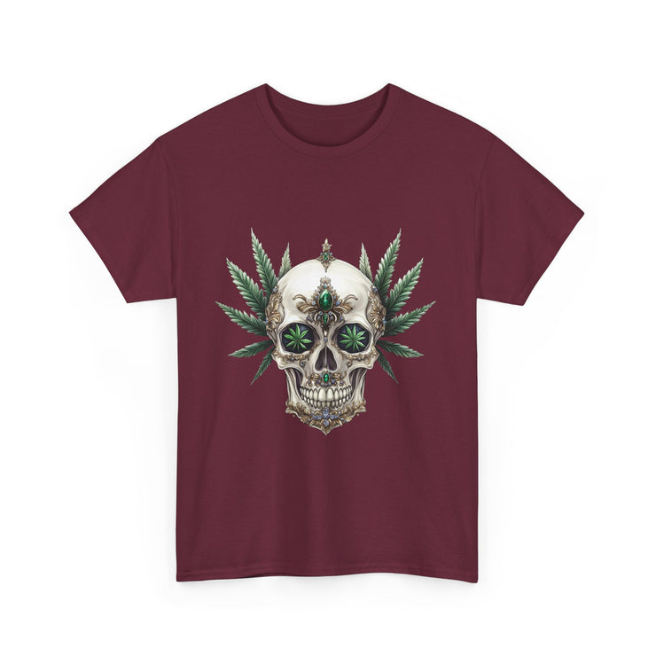 Skull & Greenery Unisex Heavy Cotton Tee - Edgy Graphic Shirt for Casual Wear, Festival Clothing, Gift for Him/Her, Summer Vibes.