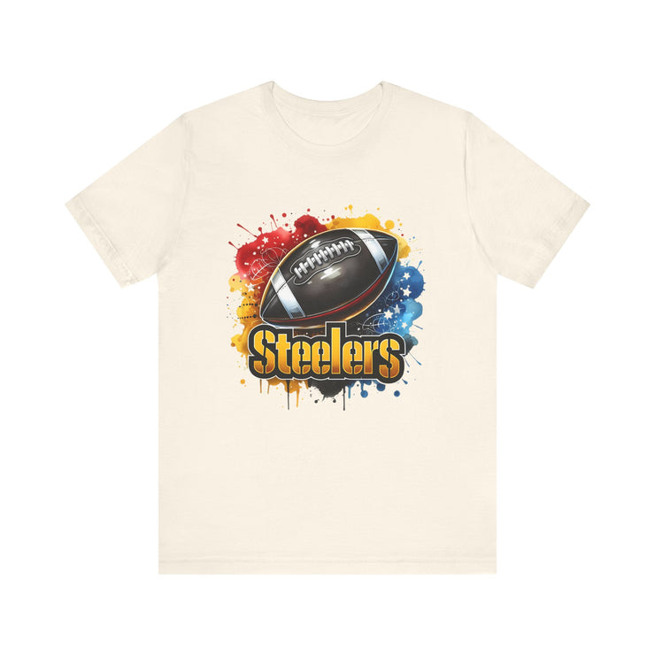 Steelers Football Splash Tee | Unisex Short Sleeve Shirt for Game Day, Sports Fan, Gift for Him, Tailgate Party, Sports Design