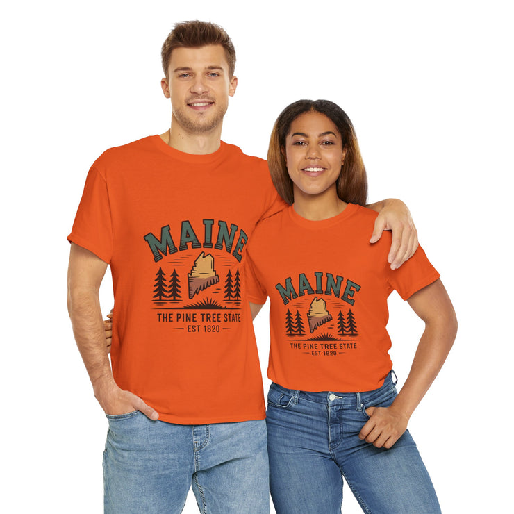 Maine Adventure Tee, Unisex Heavy Cotton T-Shirt, Casual Wear, Nature Lover Gift, Vacation Souvenir, Summer Outfit, USA States Design