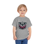 Toddler Halloween Bat Tee, Cute Toddler T-Shirt, Kids Halloween Apparel, Spooky Party Outfit, Bat and Roses Design