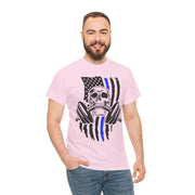 Unisex Skull American Flag Tee, Gym Shirt, Fitness Apparel, Workout Gift, Casual Wear, Patriotic Activewear