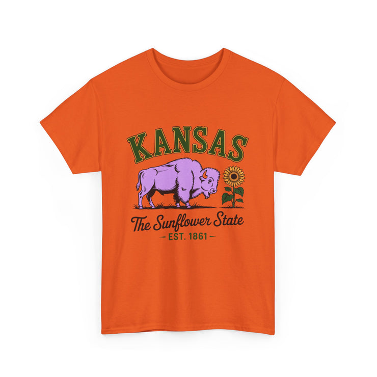 Kansas Sunflower State Tee, Unisex Heavy Cotton T-Shirt, Gift for Kansas Lovers, Cute State Pride Shirt, Fun Souvenir, Everyday Wear
