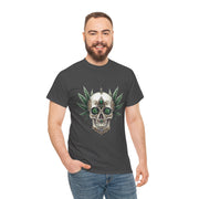 Skull & Greenery Unisex Heavy Cotton Tee - Edgy Graphic Shirt for Casual Wear, Festival Clothing, Gift for Him/Her, Summer Vibes.
