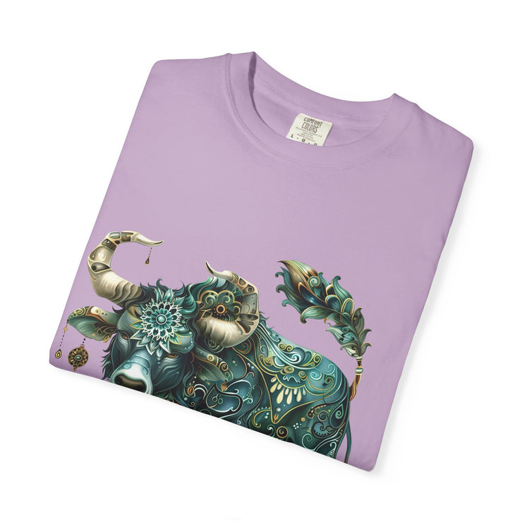 Bohemian Bull T-Shirt, Artistic Graphic Tee, Unisex Shirt for Cow Lovers, Gift for Occasions, Casual Wear, Eco-Friendly Style