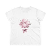 Women's Floral Balloon Tee, Cute Graphic Tee, Birthday Gift, Casual Cotton Shirt, Everyday Wear, Floral Design
