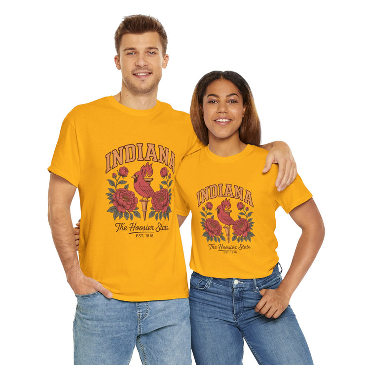 Indiana Floral T-Shirt, Unisex Heavy Cotton Tee for Hoosier State Lovers, Casual Wear, Gift for Indiana Residents, Summer Style