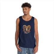 Bohemian Floral Ram Tank Top - Unisex Cotton Singlet, Artistic Apparel, Summer Wear, Festival Fashion, Nature Lover Gift
