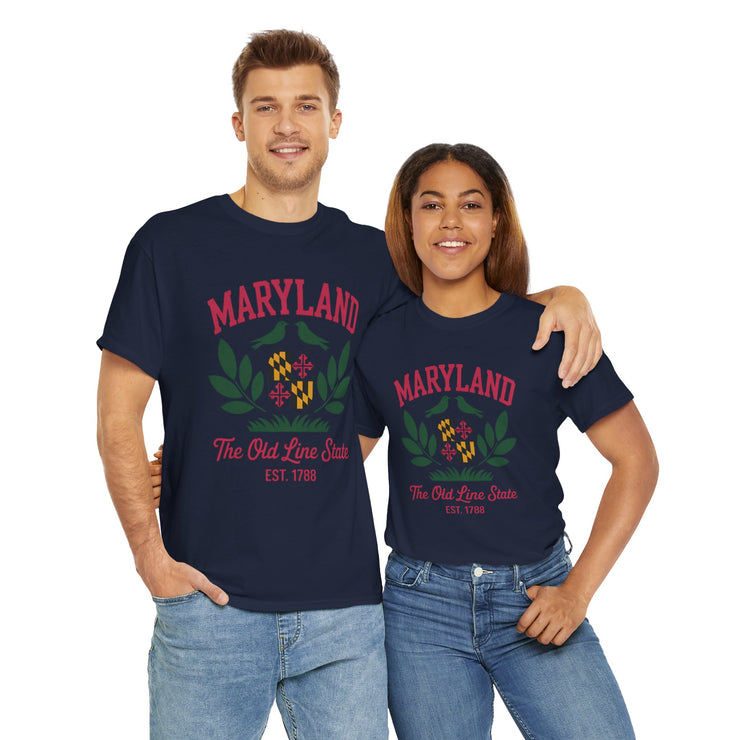 Maryland Heritage Tee | Unisex Cotton Shirt, Old Line State Apparel, Travel Souvenir, Gift for Maryland Lovers, Vintage Maryland Design,USA States Design