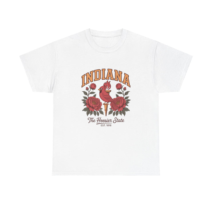 Indiana Floral T-Shirt, Unisex Heavy Cotton Tee for Hoosier State Lovers, Casual Wear, Gift for Indiana Residents, Summer Style