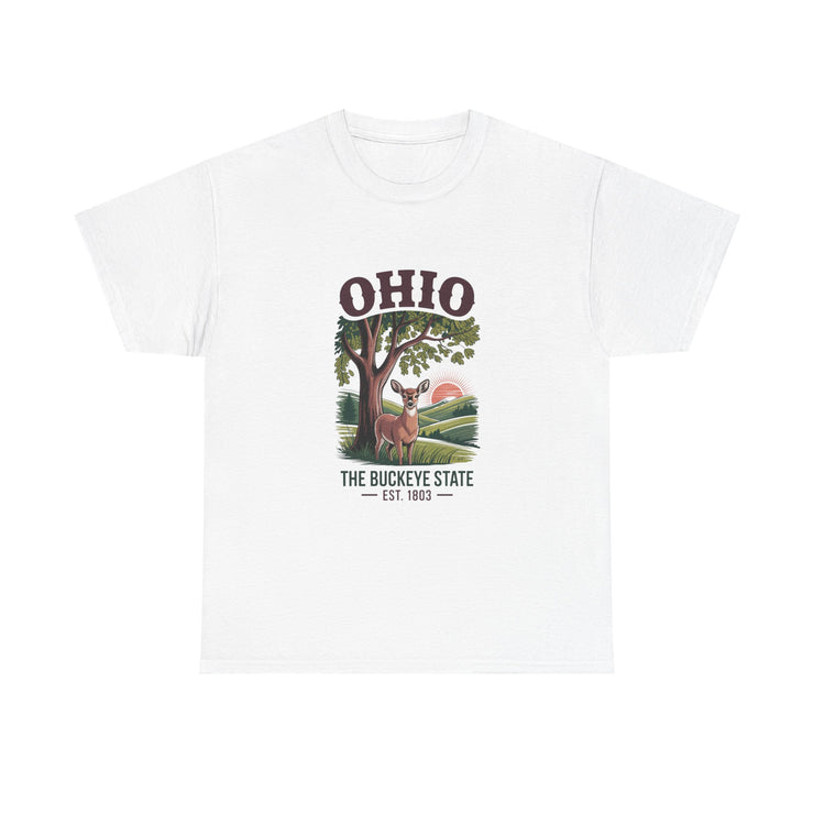 Ohio Vintage Graphic Tee, Unisex Cotton Shirt, Buckeye State Gift, Nature Lover Tee, Casual Wear, Ohio Pride Clothing, USA States Design
