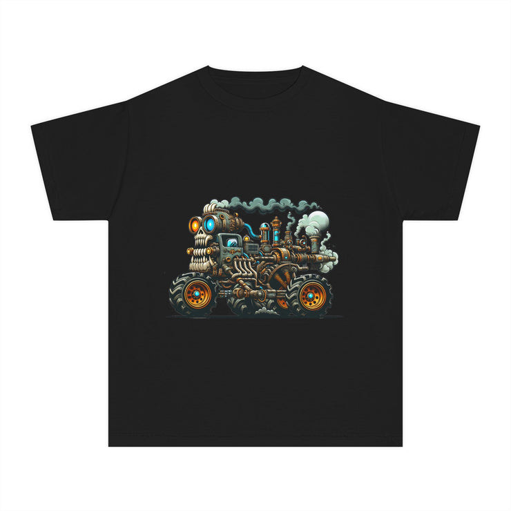 Youth Tee, Cool Graphic Shirt for Kids, Steam Engine Design, Perfect for Birthdays, Playtime, Fun Unique Gift