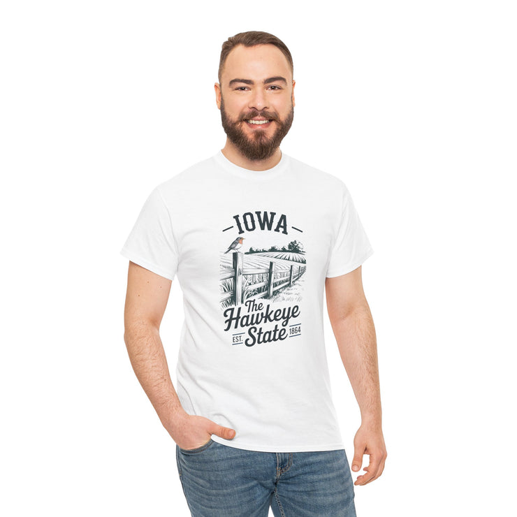 Iowa The Hawkeye State T-Shirt, Vintage Style Tee, Unisex Cotton Shirt, Iowa Pride Gift, USA States Design