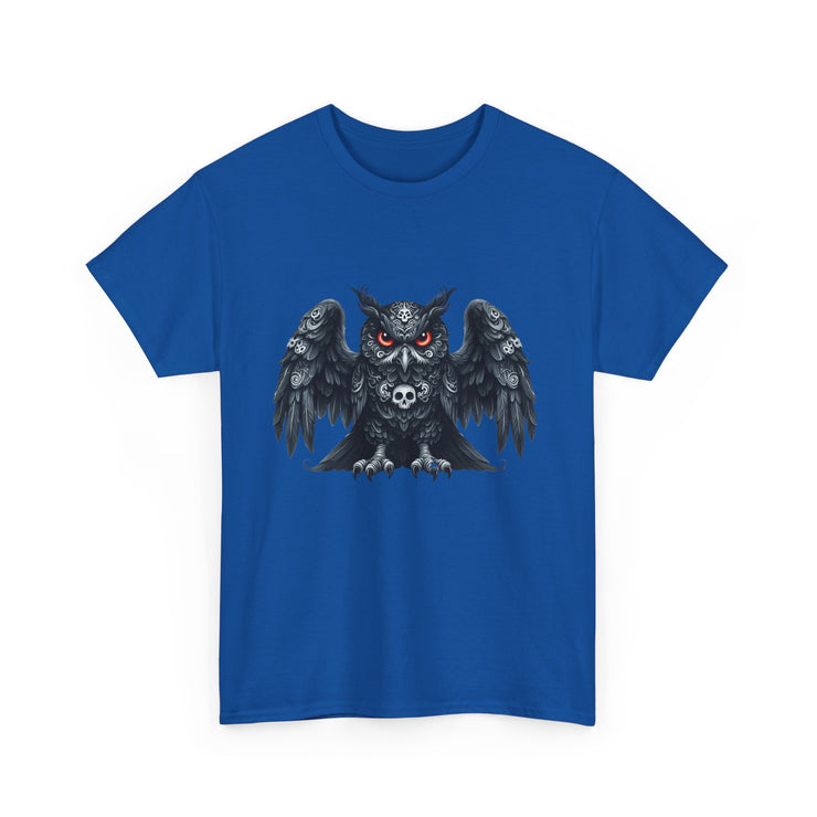 Owl Skull Graphic Tee, Unisex Heavy Cotton T-Shirt, Edgy Apparel for Halloween, Casual Wear, Gift for Gothic Style Lovers