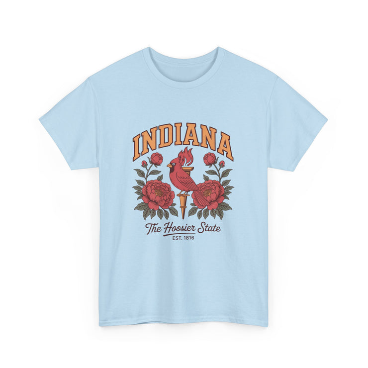 Indiana Floral T-Shirt, Unisex Heavy Cotton Tee for Hoosier State Lovers, Casual Wear, Gift for Indiana Residents, Summer Style