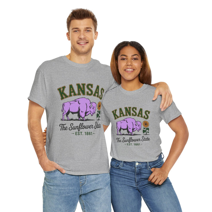 Kansas Sunflower State Tee, Unisex Heavy Cotton T-Shirt, Gift for Kansas Lovers, Cute State Pride Shirt, Fun Souvenir, Everyday Wear