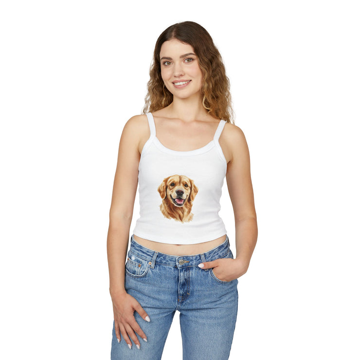 Golden Retriever Dog Lover's Spaghetti Strap Tank Top, Cute Pet Apparel, Gift for Dog Moms, Summer Top, Animal Lover Shirt