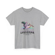 Louisiana Pelican Unisex Heavy Cotton Tee, Coastal Vibes Shirt, Gift for Louisiana Lovers, Casual Wear, Beach Trip T-Shirt, USA States Design