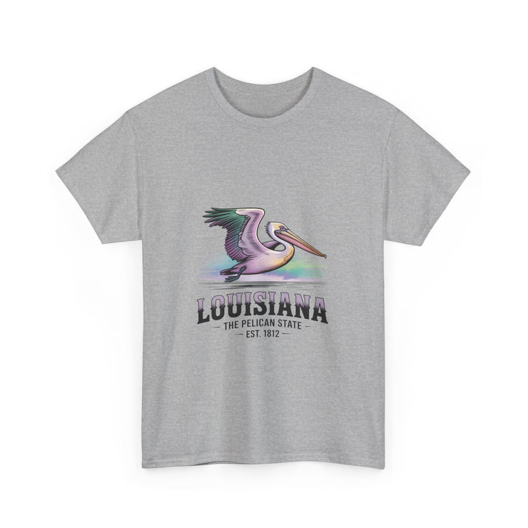 Louisiana Pelican Unisex Heavy Cotton Tee, Coastal Vibes Shirt, Gift for Louisiana Lovers, Casual Wear, Beach Trip T-Shirt, USA States Design