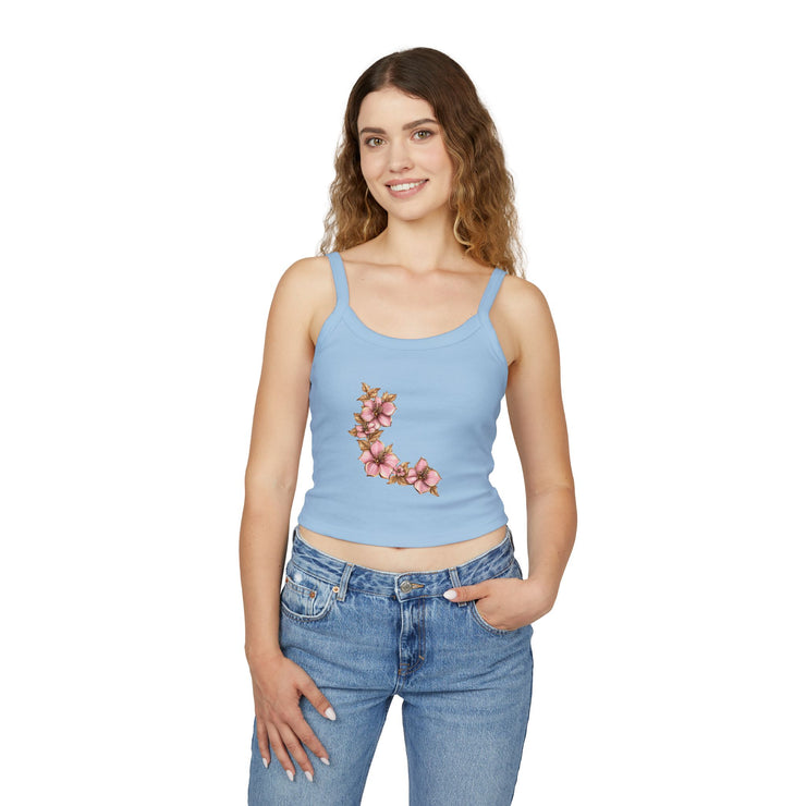 Floral Initials Women's Tank Top, Summer Top, Floral Tank, Personalized Spaghetti Strap, Gift for Her, Casual Wear, Everyday Style