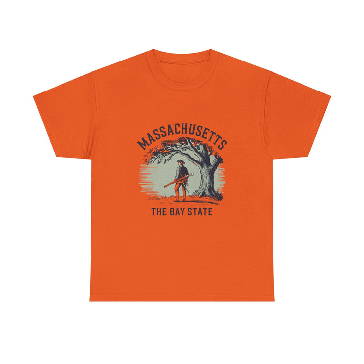 Massachusetts Vintage Unisex Heavy Cotton Tee, Rustic State T-Shirt, Travel Souvenir, Casual Wear, Gift for Locals and Tourists
