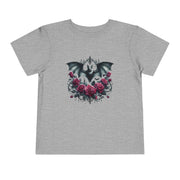 Toddler Halloween Bat Tee, Cute Toddler T-Shirt, Kids Halloween Apparel, Spooky Party Outfit, Bat and Roses Design