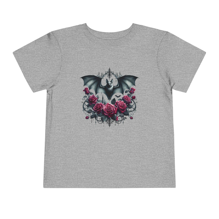 Toddler Halloween Bat Tee, Cute Toddler T-Shirt, Kids Halloween Apparel, Spooky Party Outfit, Bat and Roses Design