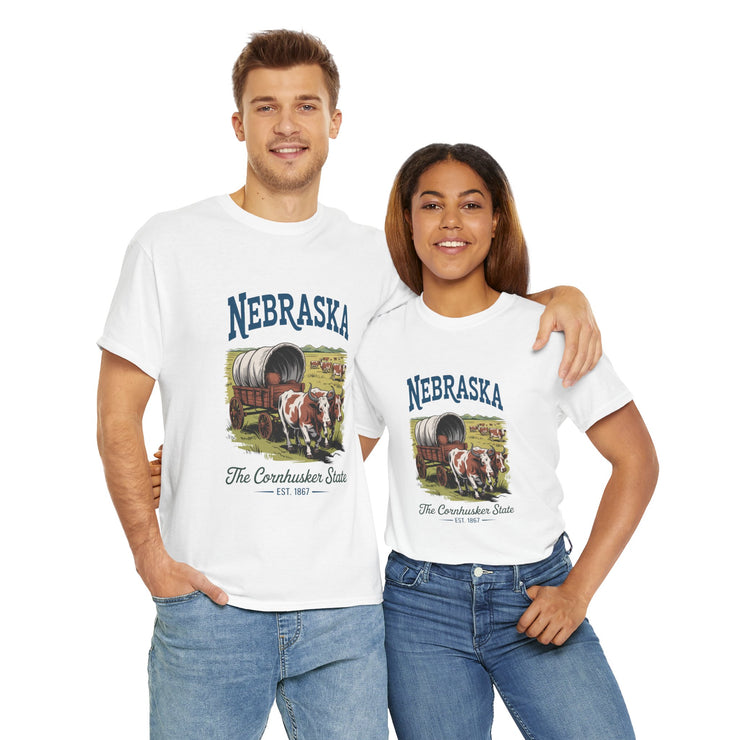 Nebraska Heritage Unisex Heavy Cotton Tee, Vintage State Shirt, Nebraska Flag Apparel, Midwest Pride T-Shirt, Cowpoke Style Tee, USA States Design
