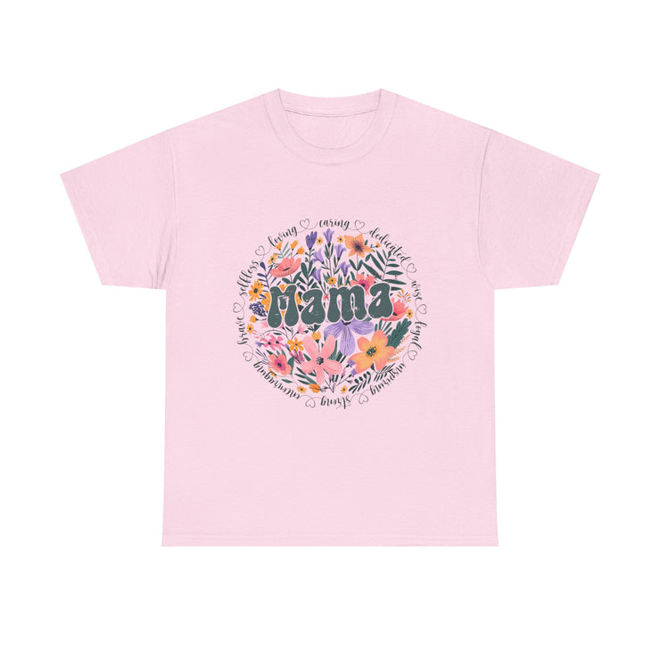 Floral 'Mama' Unisex Heavy Cotton Tee, Perfect for Mother's Day, Gifts for Mom, Birthday Apparel,