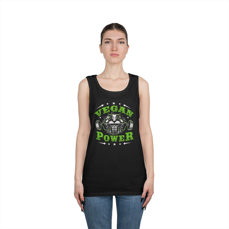 Vegan Power Tank Top | Unisex Heavy Cotton Gym Shirt, Workout Apparel, Fitness Gift, Eco-Friendly Exercise Tee