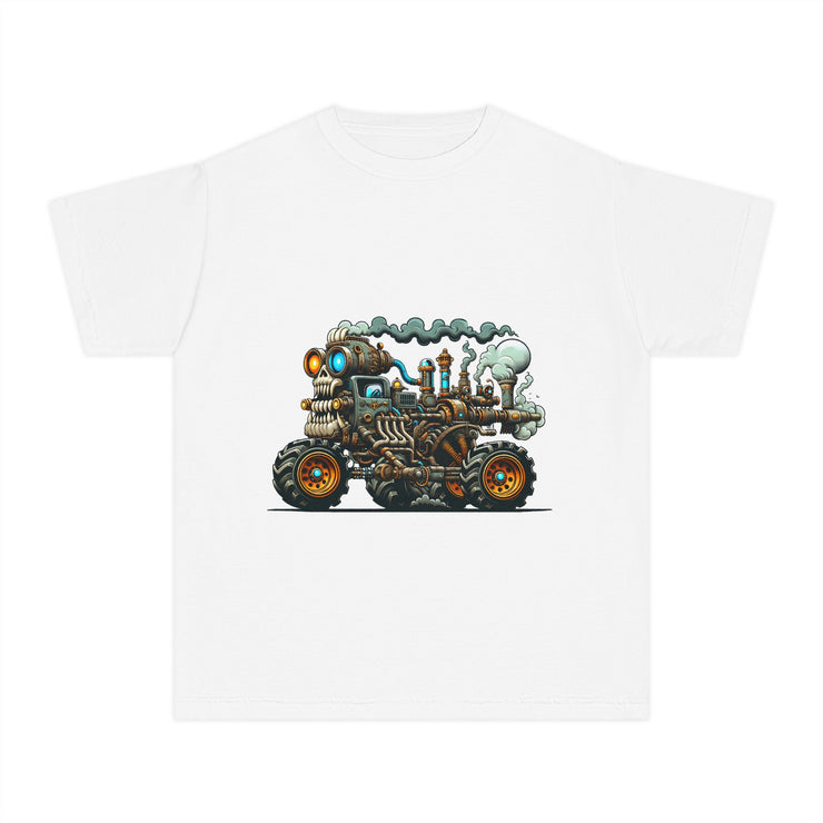 Youth Tee, Cool Graphic Shirt for Kids, Steam Engine Design, Perfect for Birthdays, Playtime, Fun Unique Gift