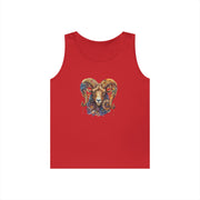 Bohemian Floral Ram Tank Top - Unisex Cotton Singlet, Artistic Apparel, Summer Wear, Festival Fashion, Nature Lover Gift